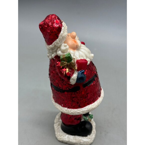 Santa Claus Bobble head Figurine Glittered Holding Gifts Wreath Decoration READ - Picture 5 of 8
